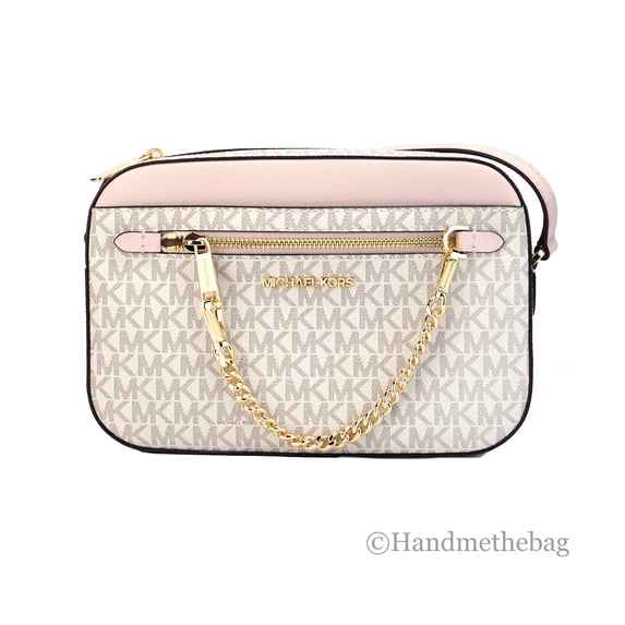 Michael Kors Saffiano leather chain zip crossbody in Vanilla Powder Blush